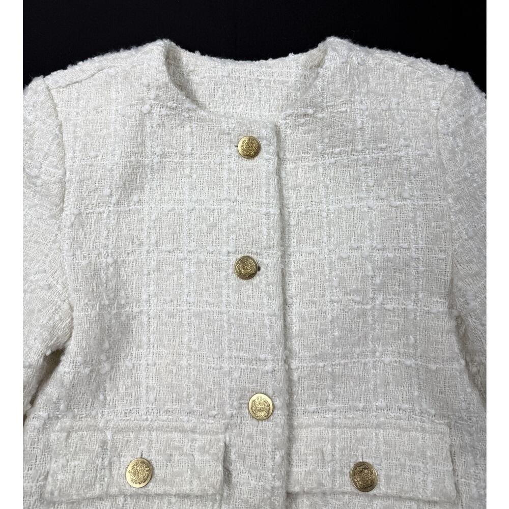 Mark Edwards Studio Tweed Crop Blazer Jacket Sz XS Ivory Blazer - Picture 4 of 12